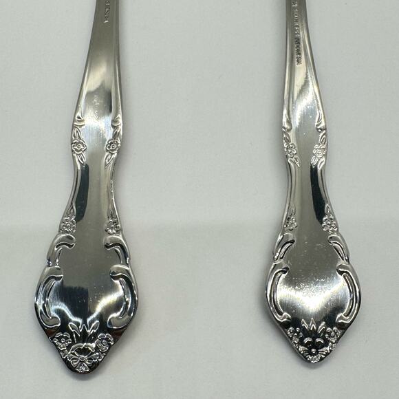 Estia Stainless Serving Set Large Spoon Pierced Spatula Pie Server Floral Motif - Picture 6 of 7